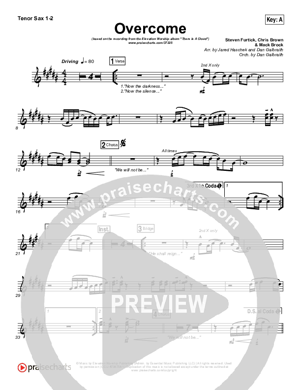 Overcome Tenor Sax 1/2 (Elevation Worship)