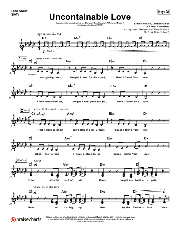 Uncontainable Love Lead Sheet (SAT) (Elevation Worship)