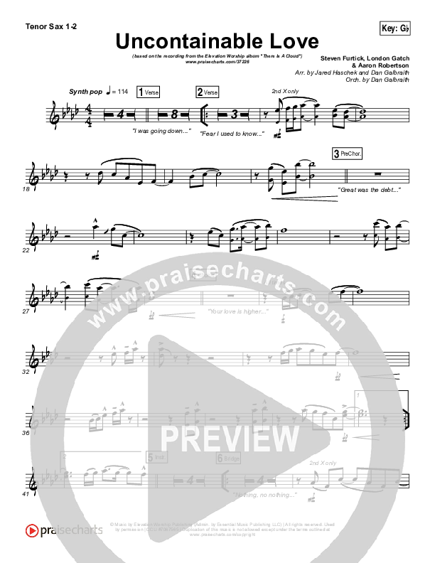 Uncontainable Love Tenor Sax 1/2 (Elevation Worship)