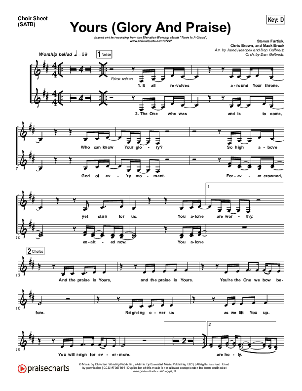 Yours (Glory And Praise) Choir Sheet (SATB) (Elevation Worship)