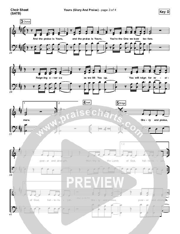 Yours (Glory And Praise) Choir Sheet (SATB) (Elevation Worship)