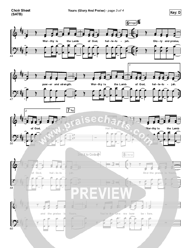 Yours (Glory And Praise) Choir Sheet (SATB) (Elevation Worship)