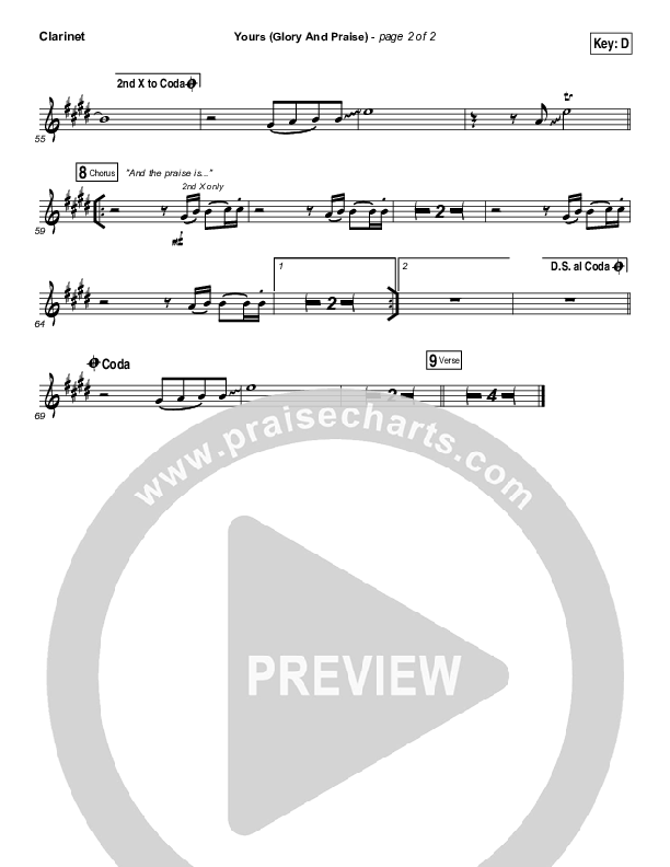 Yours (Glory And Praise) Clarinet (Elevation Worship)