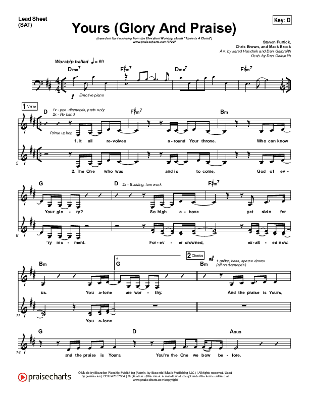 Yours (Glory And Praise) Lead Sheet (SAT) (Elevation Worship)
