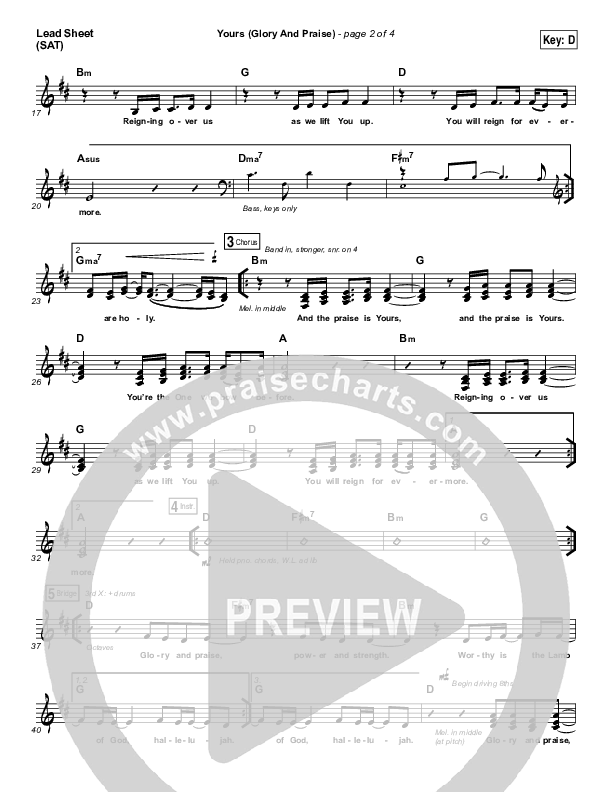 Yours (Glory And Praise) Lead Sheet (SAT) (Elevation Worship)