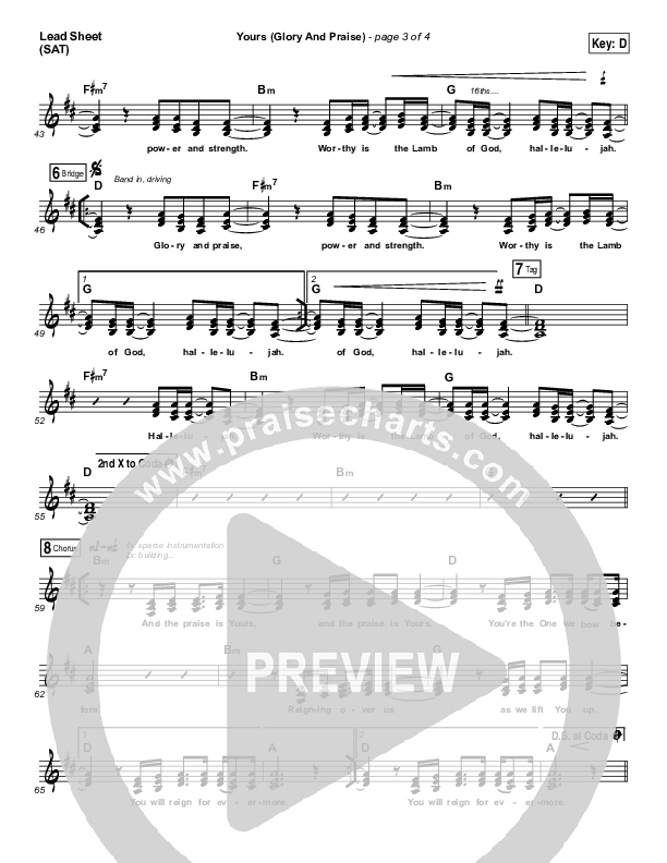 Yours (Glory And Praise) Lead Sheet (SAT) (Elevation Worship)