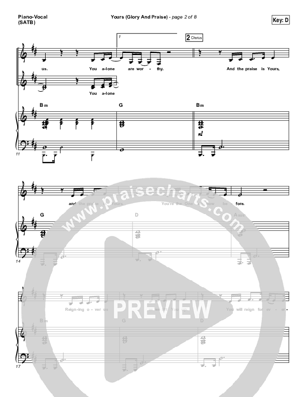 Yours (Glory And Praise) Piano/Vocal (SATB) (Elevation Worship)