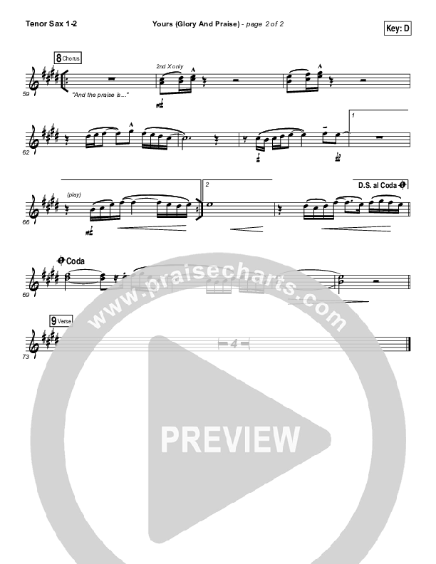 Yours (Glory And Praise) Tenor Sax 1/2 (Elevation Worship)