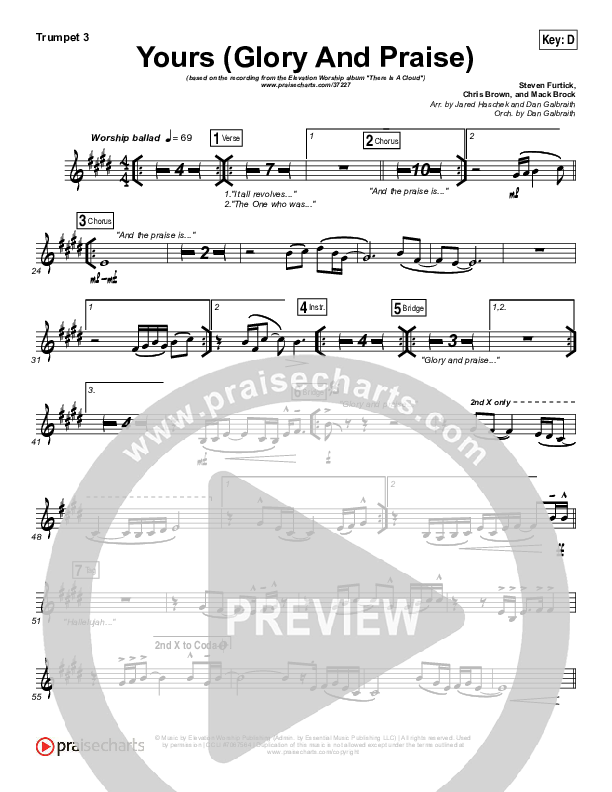 Yours (Glory And Praise) Trumpet 3 (Elevation Worship)