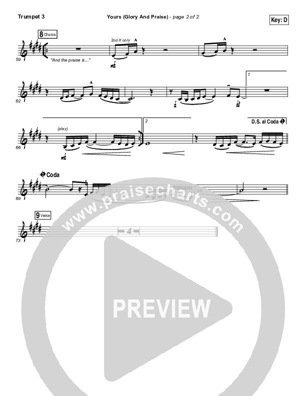 Yours (Glory And Praise) Trumpet 3 (Elevation Worship)