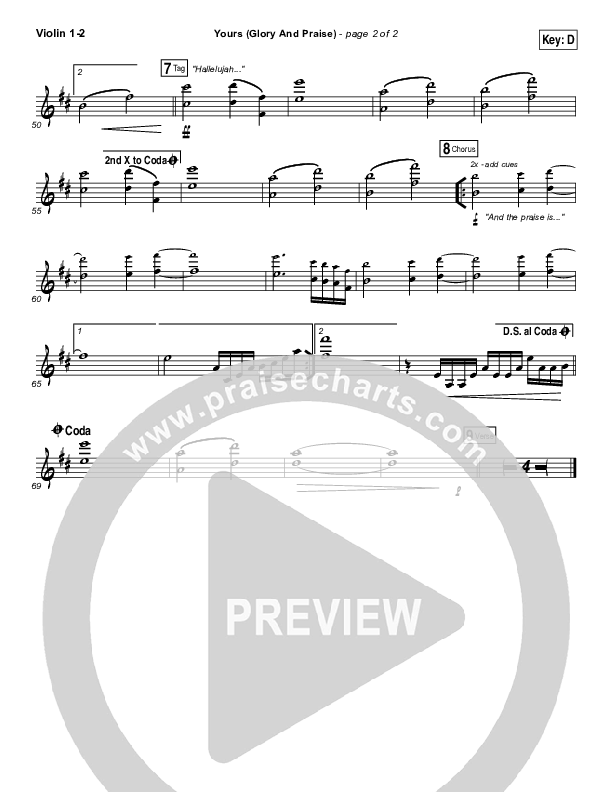 Yours (Glory And Praise) Violin 1/2 (Elevation Worship)