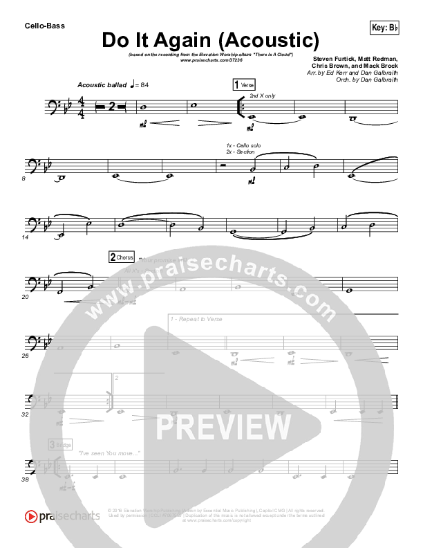 Do It Again (Acoustic) Cello/Bass (Elevation Worship)