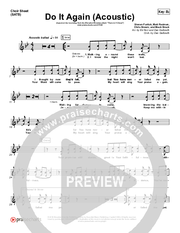 Do It Again (Acoustic) Choir Sheet (SATB) (Elevation Worship)