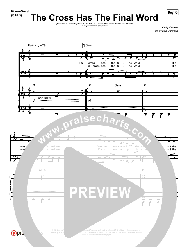 The Cross Has The Final Word Sheet Music Cody Carnes Praisecharts Explain your version of song meaning, find more of cody carnes lyrics. the final word sheet music cody carnes