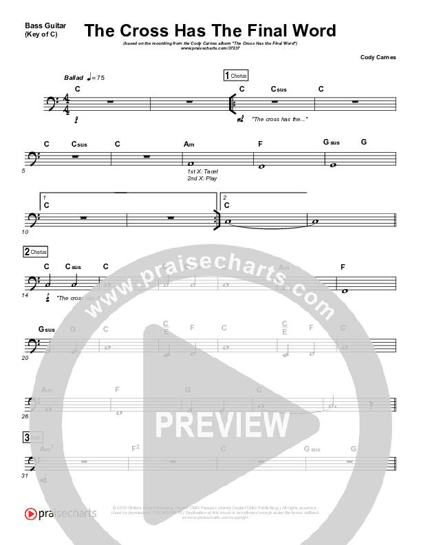 The Cross Has The Final Word Bass Guitar (Cody Carnes)