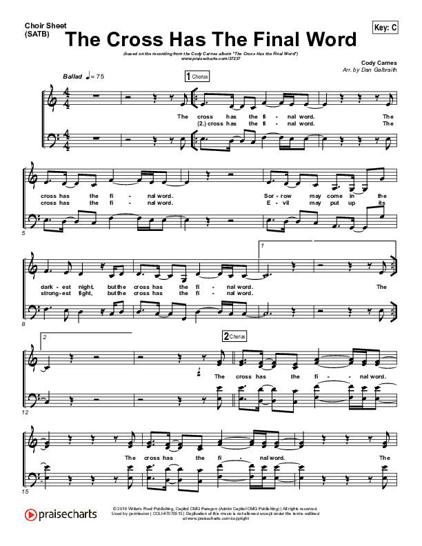 The Cross Has The Final Word Choir Vocals (SATB) (Cody Carnes)