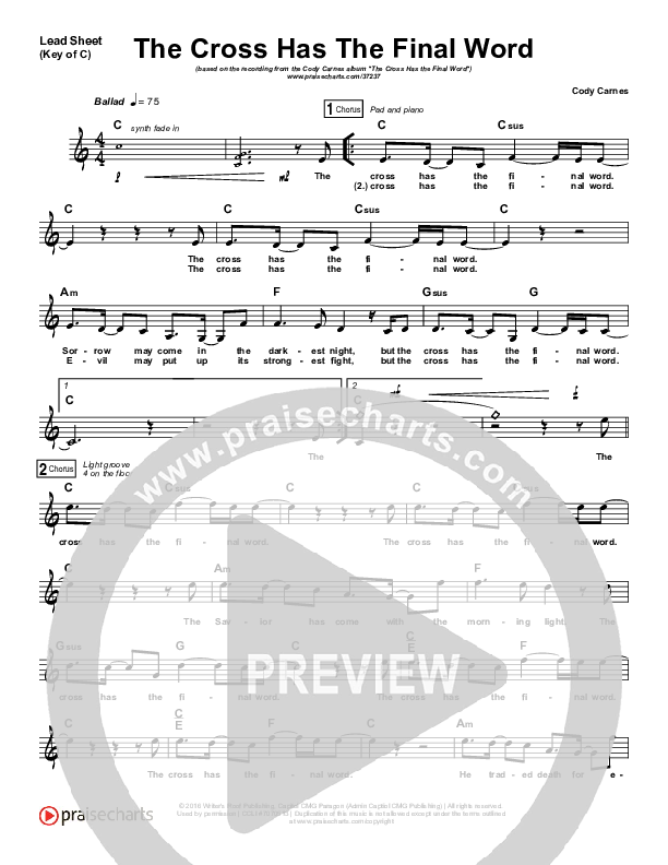 The Cross Has The Final Word Lead Sheet (Melody) (Cody Carnes)