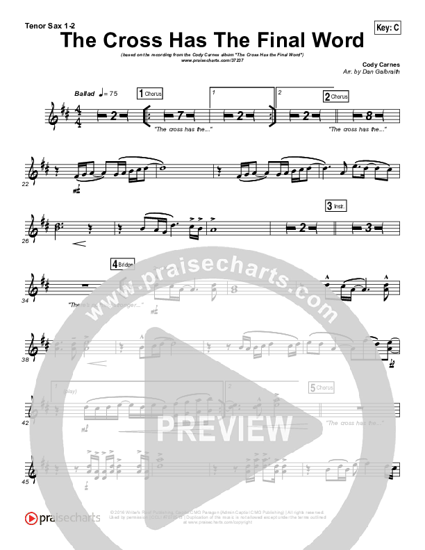 The Cross Has The Final Word Tenor Sax 1/2 (Cody Carnes)