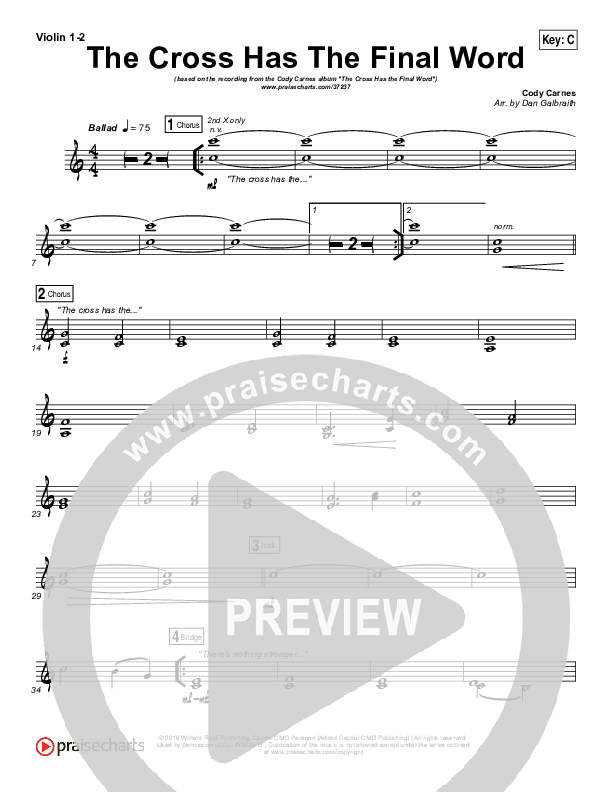 The Cross Has The Final Word Violin 1/2 (Cody Carnes)