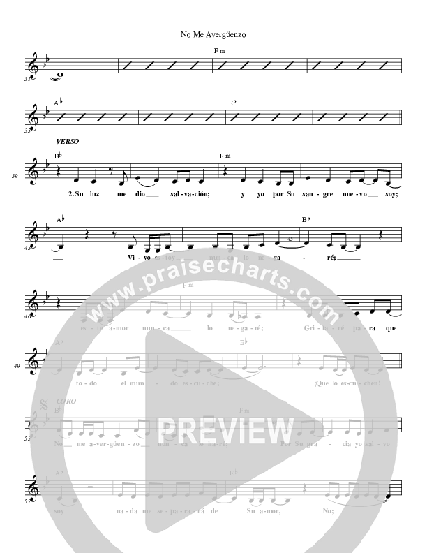 No Me Averguenzo (Not Ashamed) Lead Sheet (Gateway Worship Español)
