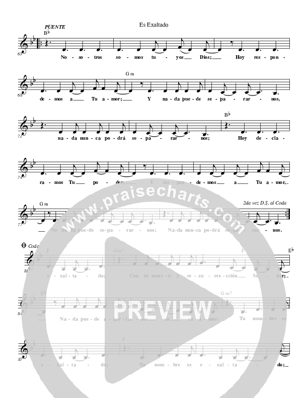 Es Exaltado (Be Lifted Higher) Lead Sheet (Gateway Worship Español)
