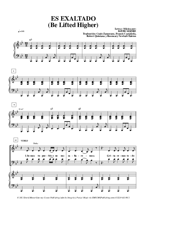 Es Exaltado (Be Lifted Higher) Piano/Vocal (Gateway Worship Español)