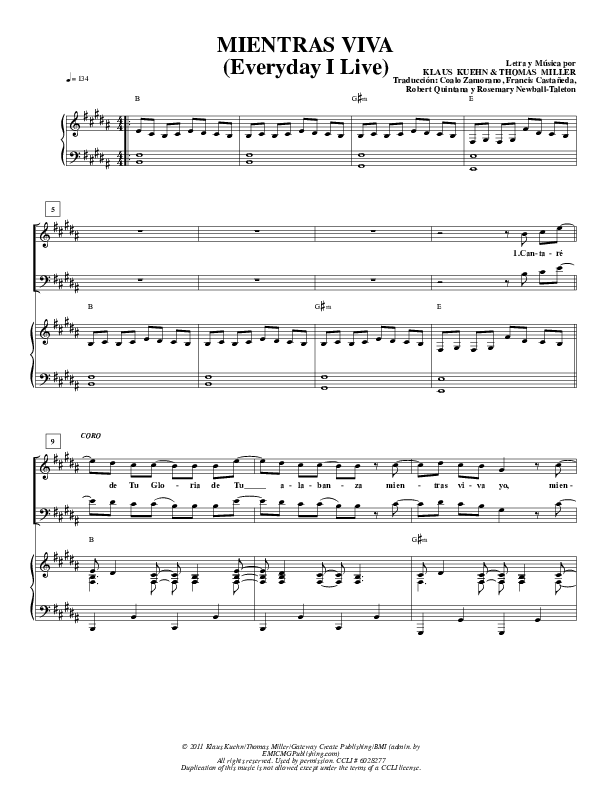 Mientras Viva (Everyday I Live) Lead & Piano (Gateway Worship Español)