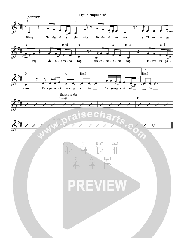 Tuyo Siempre Sere (Forever Yours) Lead Sheet (Gateway Worship Español)