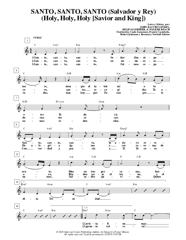 Santo Santo Santo (Salvador y Rey) (Holy, Holy,Holy [Savior and King]) Lead Sheet (Gateway Worship Español)