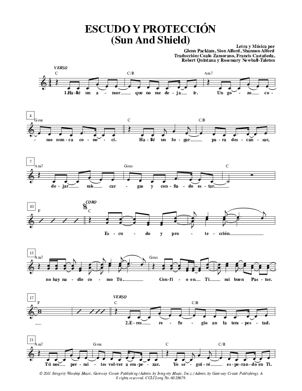 Escudo Y Procteccion (Sun And Shield) Lead Sheet (Gateway Worship Español)