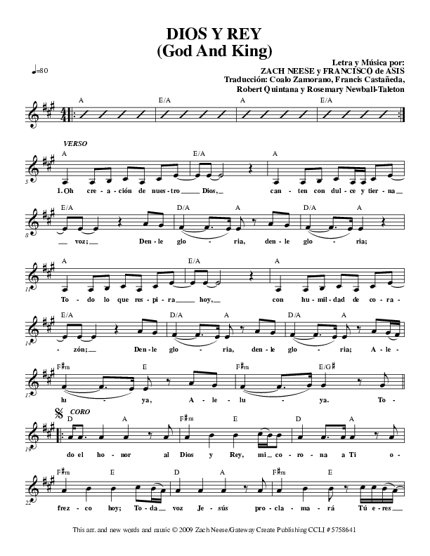 Dios y Rey (God And King) Lead Sheet (Gateway Worship Español)