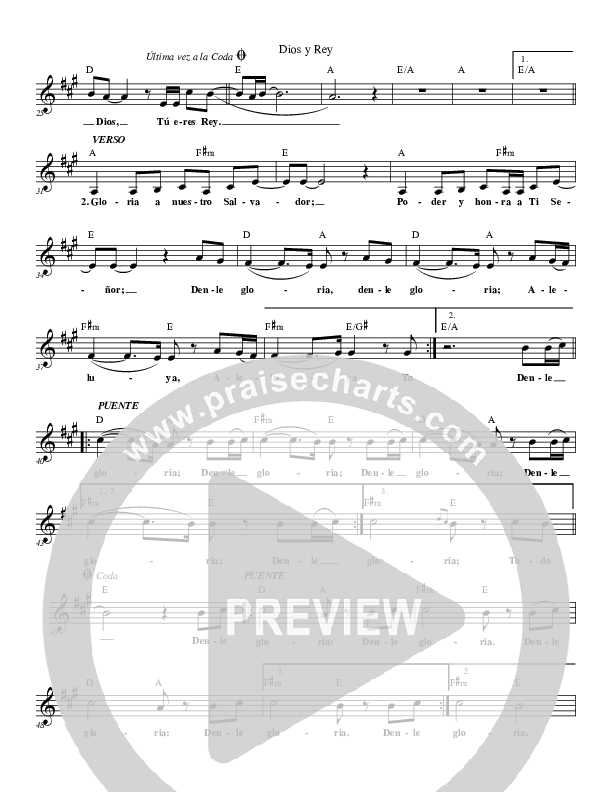 Dios y Rey (God And King) Lead Sheet (Gateway Worship Español)