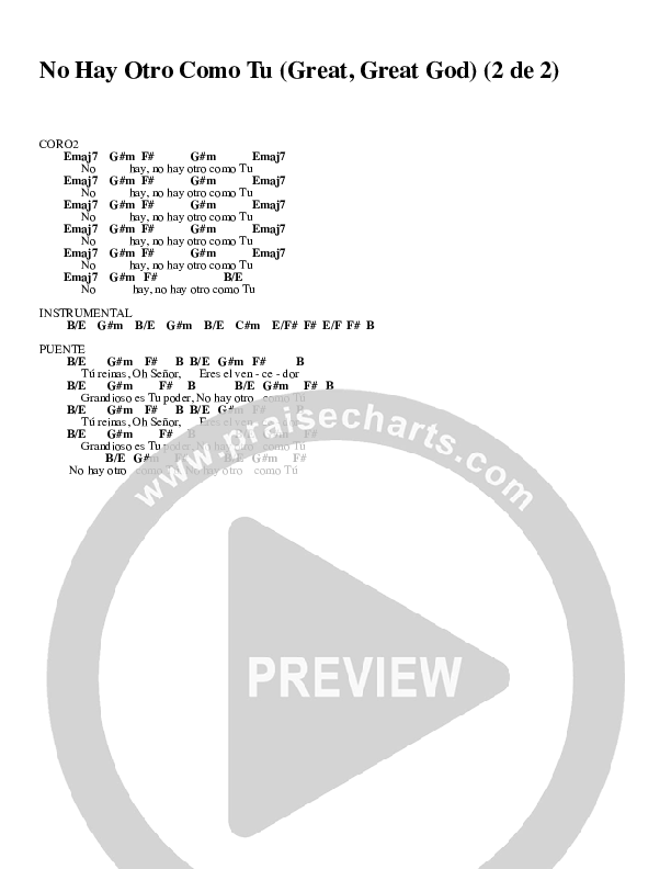 No Hay Otro Como Tu (Great Great God) Chords & Lyrics (Gateway Worship Español)