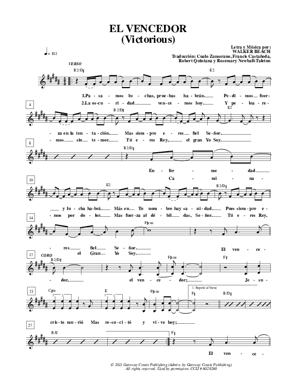 El Vencedor (Victorious) Lead Sheet (SAT) (Gateway Worship Español)