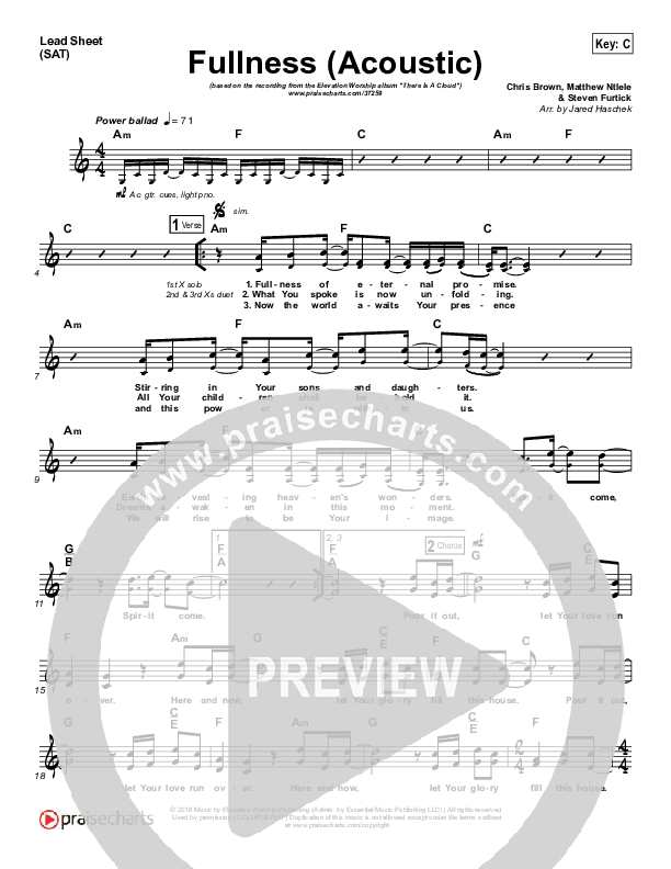 Fullness (Acoustic) Lead Sheet (SAT) (Elevation Worship)