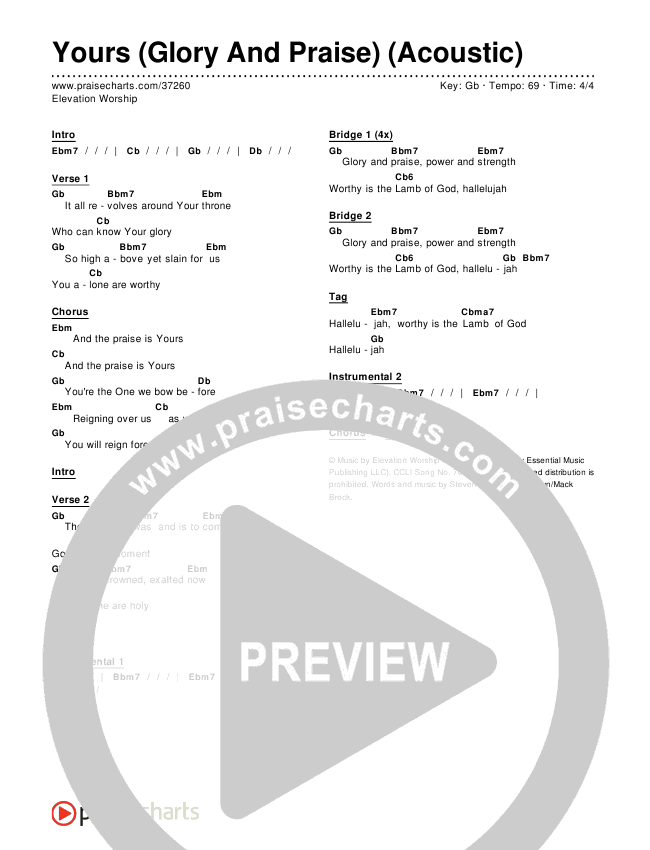 Yours (Glory And Praise) (Acoustic) Chords & Lyrics (Elevation Worship)