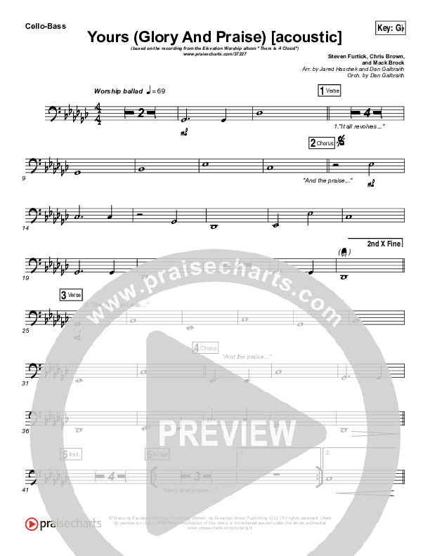 Yours (Glory And Praise) (Acoustic) Cello/Bass (Elevation Worship)