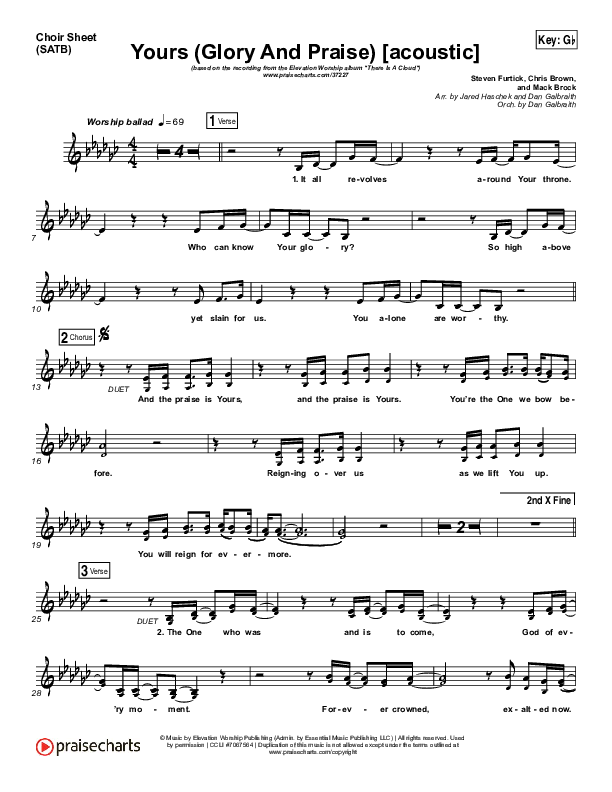 Yours (Glory And Praise) (Acoustic) Choir Sheet (SATB) (Elevation Worship)