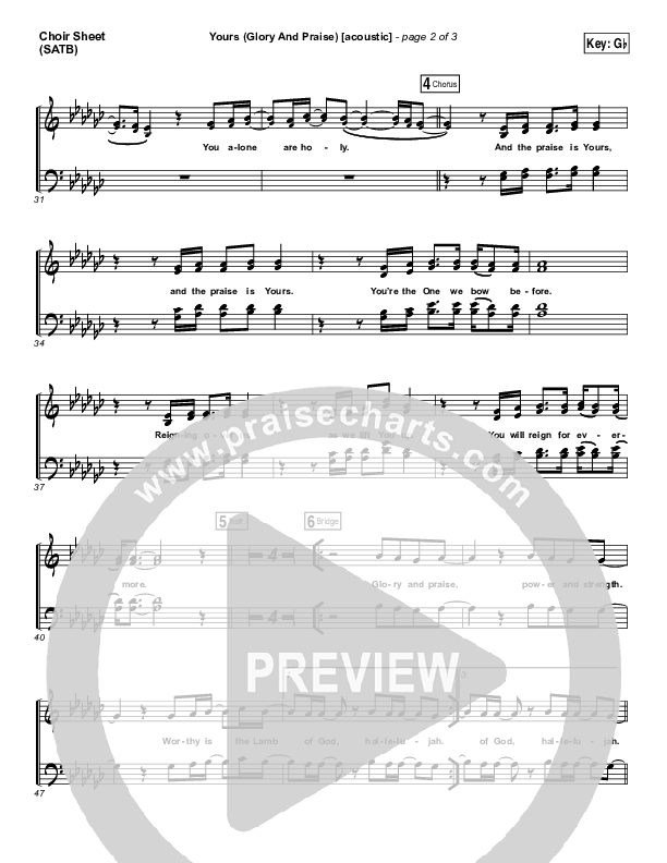 Yours (Glory And Praise) (Acoustic) Choir Sheet (SATB) (Elevation Worship)