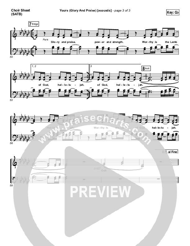 Yours (Glory And Praise) (Acoustic) Choir Sheet (SATB) (Elevation Worship)
