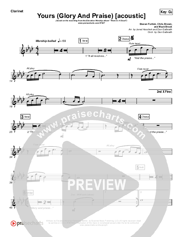 Yours (Glory And Praise) (Acoustic) Wind Pack (Elevation Worship)