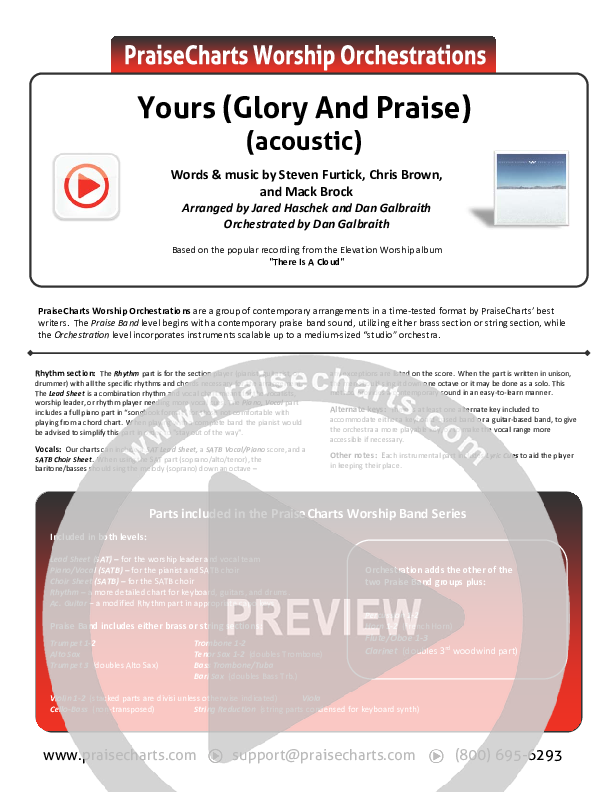 Yours (Glory And Praise) (Acoustic) Cover Sheet (Elevation Worship)