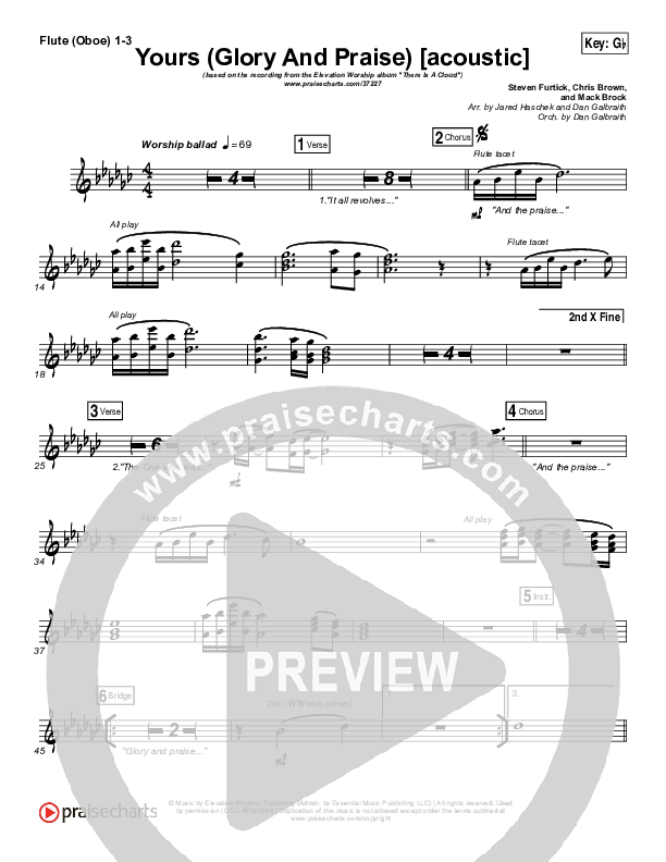 Yours (Glory And Praise) (Acoustic) Flute/Oboe 1/2/3 (Elevation Worship)