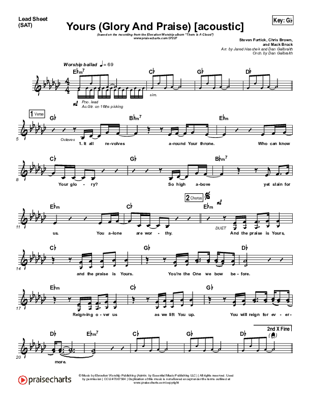 Yours (Glory And Praise) (Acoustic) Lead Sheet (SAT) (Elevation Worship)
