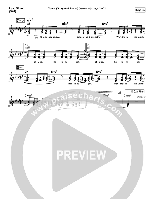 Yours (Glory And Praise) (Acoustic) Lead Sheet (SAT) (Elevation Worship)