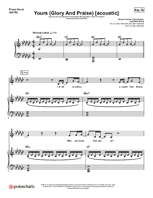 Yours (Glory And Praise) (Acoustic) Piano/Vocal Pack (Elevation Worship)