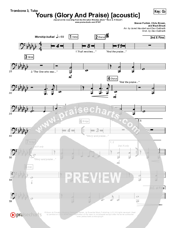 Yours (Glory And Praise) (Acoustic) Trombone 3/Tuba (Elevation Worship)