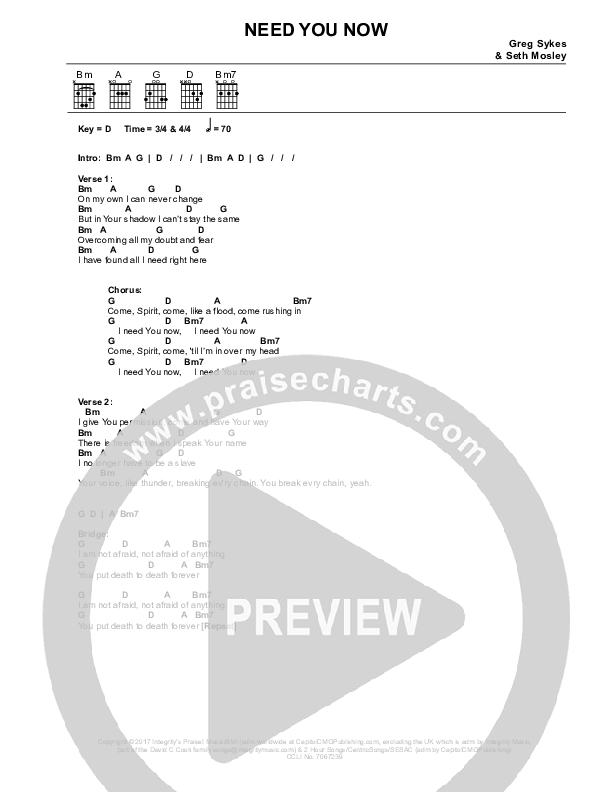 Need You Now Chords & Lyrics (Greg Sykes)