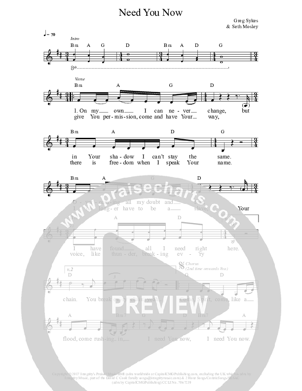 Need You Now Lead Sheet (Greg Sykes)