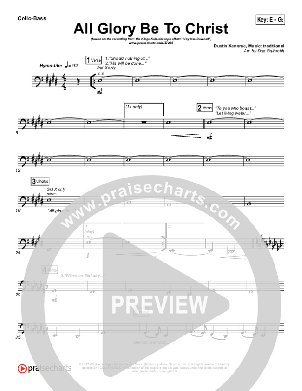 All Glory Be To Christ Cello/Bass (Kings Kaleidoscope)